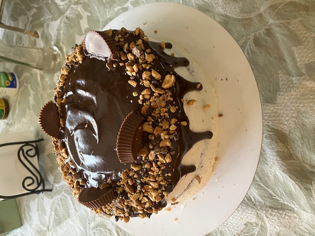 Chocolate and peanut butter celebration cake